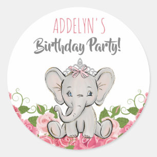 Adesivo Princesa Tiara Elefante Flores Rosa Aniversário
