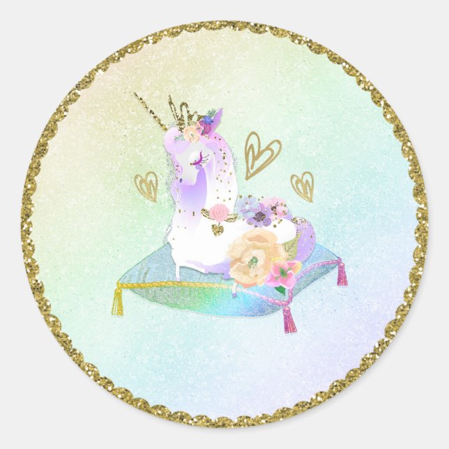 Adesivo Princesa Unicórnio Arco-íris Pastel Iridescente Fe (Frente)