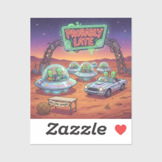 Adesivo Probably Late – Funny Alien UFO Waiting Sci-Fi Car