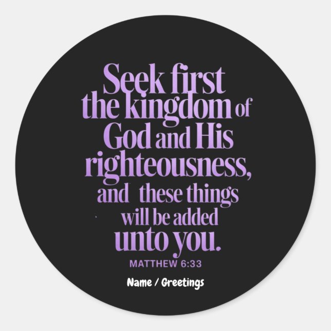 Adesivo Procurar Primeiro O Reino Da Bíblia De Deus Verse (Frente)
