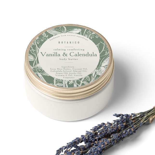 Adesivo Produto de Ingredientes Botânicos Verdes Florais (Floral Sage Green Botanical Ingredients Product Classic Round Sticker)