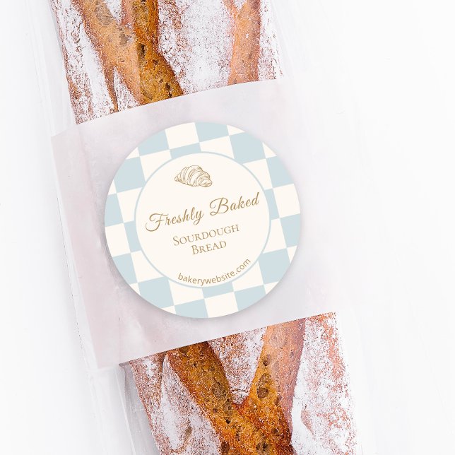 Adesivo Produto de Padaria Croissant Azul Xadrez Chic (Criador carregado)