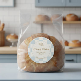 Adesivo Produto de Padaria Croissant Azul Xadrez Chic