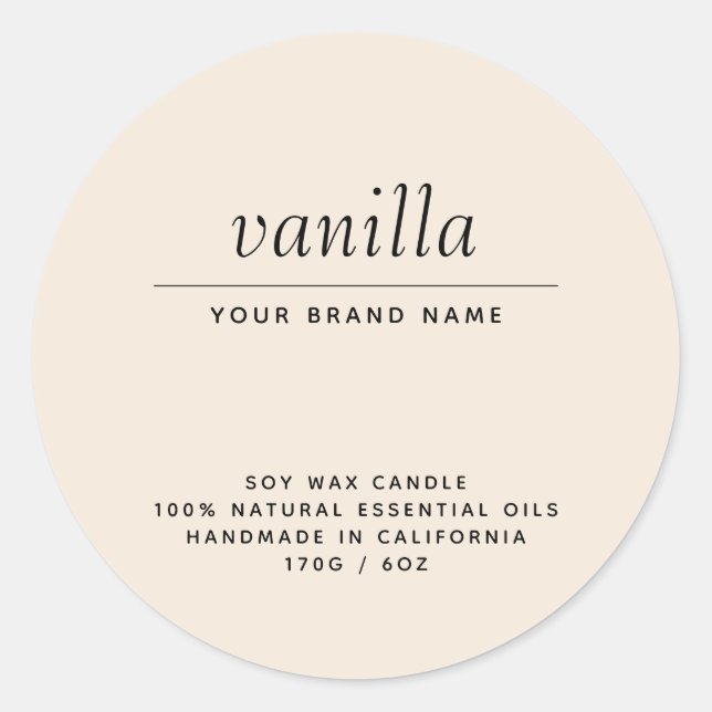 Adesivo Produto de velas para embalagens de bege moderno (Frente)