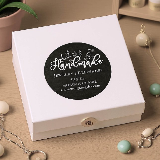 Adesivo Produto Empacotamento Presente Flores Selvagens Ti (product packaging sticker artisan business gift blackboard white wildflowers handmade homemade chic)