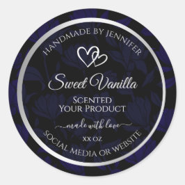 Adesivo Produto Floral a Preto e Azul Moderno Rotulagem Pr