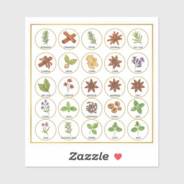 Adesivo Professional Spice Jar Labels - 25 Botanical Herb  (Folha)