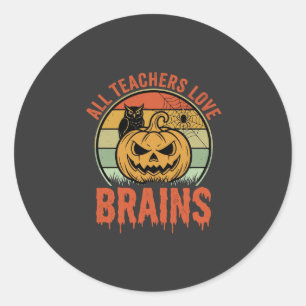 Adesivo Professor de Halloween Cérebros Abóbora Vintage Co