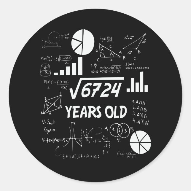 Adesivo Professor de Matemática de 82 Anos de Idade, Anive (Frente)