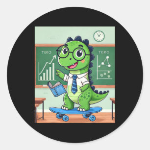 Adesivo Professor Dinossauro Fofo Andando de Skate na Sala