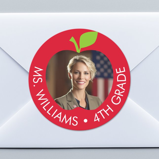 Adesivo Professor e Grau Personalizados - Apple com Foto (Custom Sticker for Party Favors, Classroom Identification or Envelopes)
