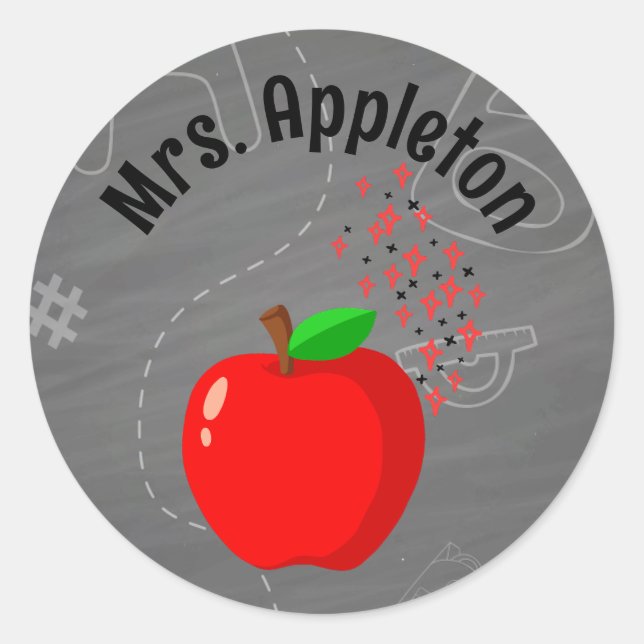 Adesivo Professor Personalizado de volta à Apple da escola (Frente)