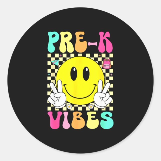 Adesivo Professor vibes pré-escolar sorriso retrô de volta (Frente)