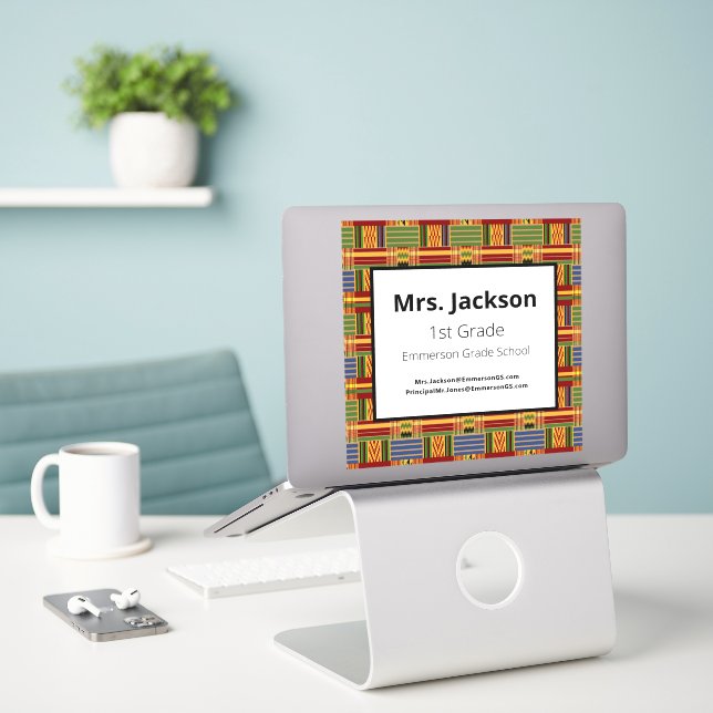 Adesivo Professora Laptop Kente K84 Vinil, Classe 1rua (Laptop na mesa)