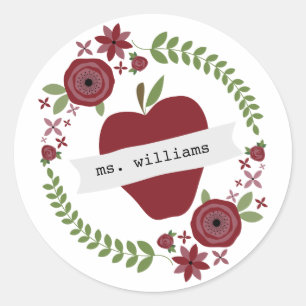 Adesivo Professora Personalizada Floral Wreath Red Apple