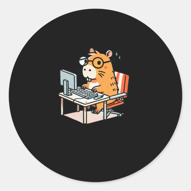 Adesivo Programador Capybara A Trabalhar No Pente Do Compu (Frente)