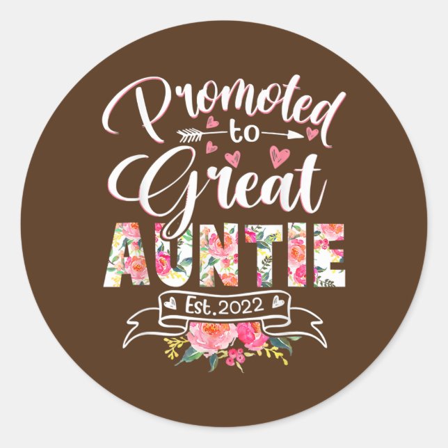 Adesivo Promoted to Great Auntie Est 2022 Floral First (Frente)