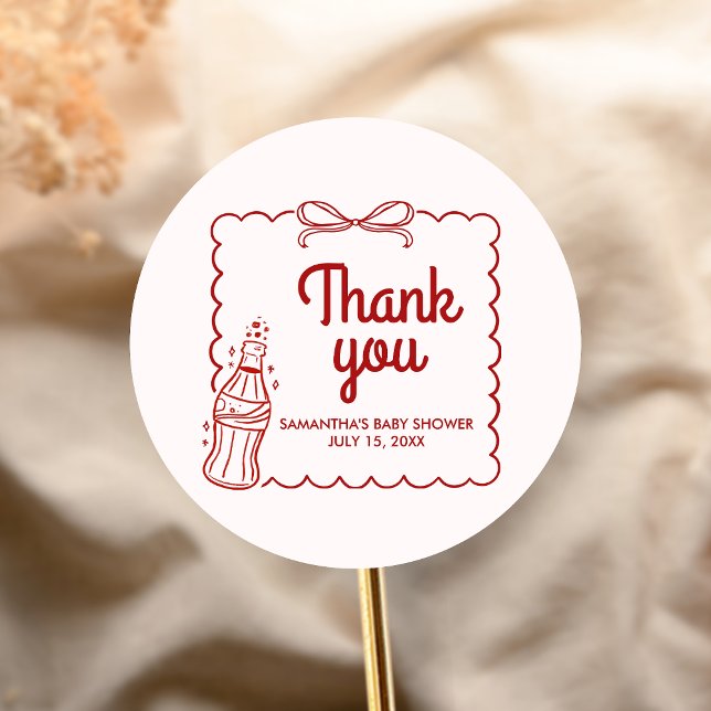 Adesivo Pronta para a Festa de Bebê com Refrigerante (She's Ready to Pop Baby Shower Sticker)