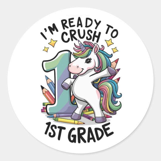 Adesivo Pronto para esmagar o primeiro Unicórnio da Escola (Frente)