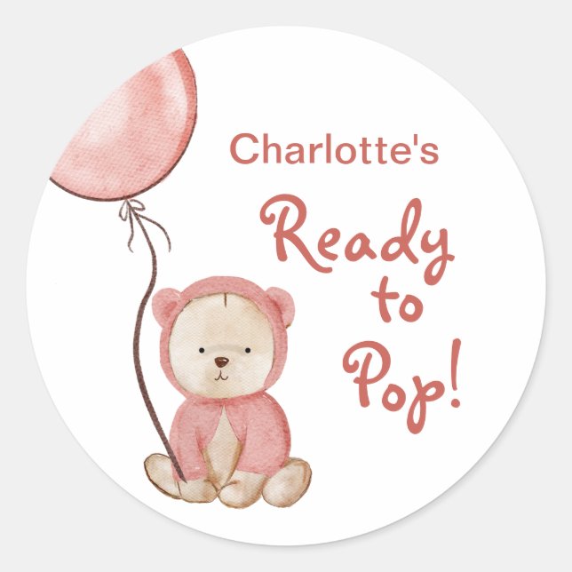Adesivo Pronto para o Chá de fraldas de Boho do Urso Rosa- (Frente)