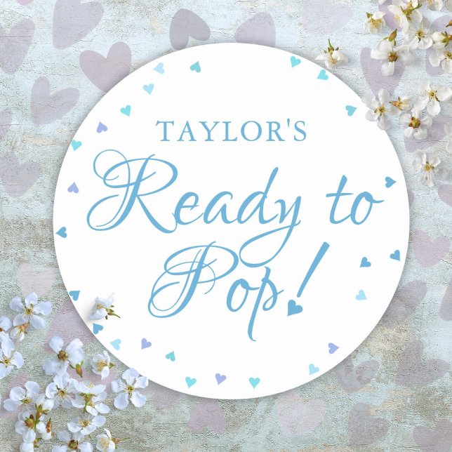 Adesivo Pronto para Pop Blue Love Hearts Baby Boy Chá (Ready to Pop Blue Love Hearts Baby Boy Shower Classic Round Sticker)