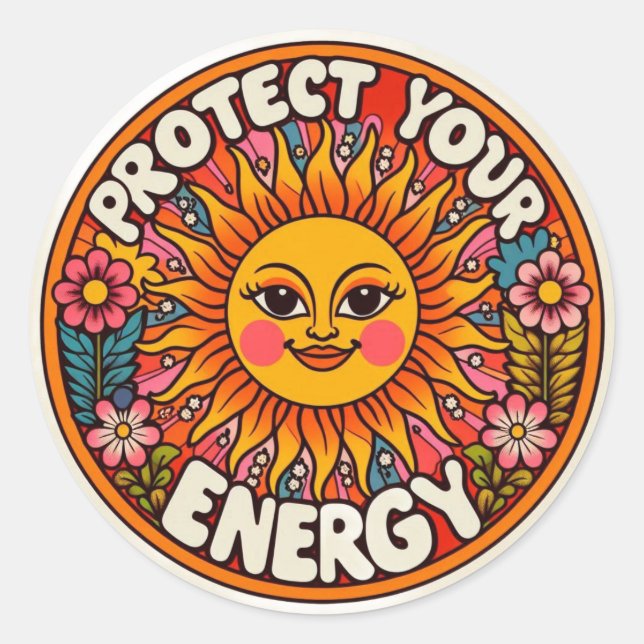 Adesivo Proteger Sua Energia Sol & Flores Retro -  (Frente)