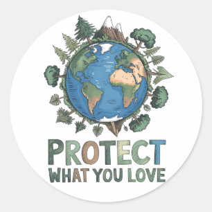 Adesivo Proteja o que você ama" Design da Terra ambiental