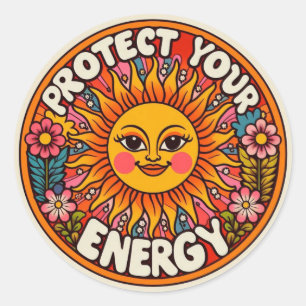 Adesivo Proteja Sua Energia - Sol e Fluxo Retro 70