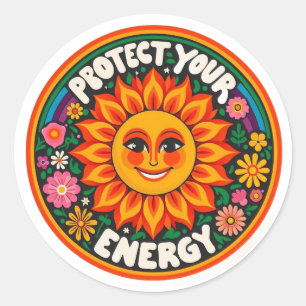 Adesivo Proteja Sua Energia - Sol Groovy dos Anos 