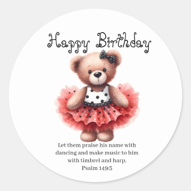 Adesivo Psalm 149:3 Teddy Ballerina  Round Sticker (Frente)