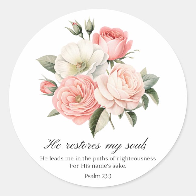 Adesivo Psalm 23:3 He Restores my Soul Flowers (Frente)
