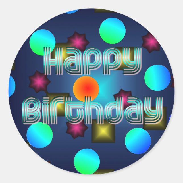 Adesivo Psychedelic Dots Neon Happy Birthday Sticker (Frente)