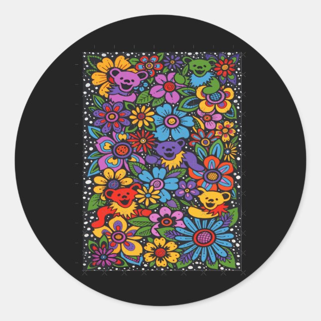 Adesivo Psychedelic Flowers Dancing Bears Coloured Gratefu (Frente)