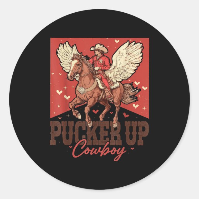 Adesivo Pucker Up Cowboy Funny Western Valentines  (Frente)
