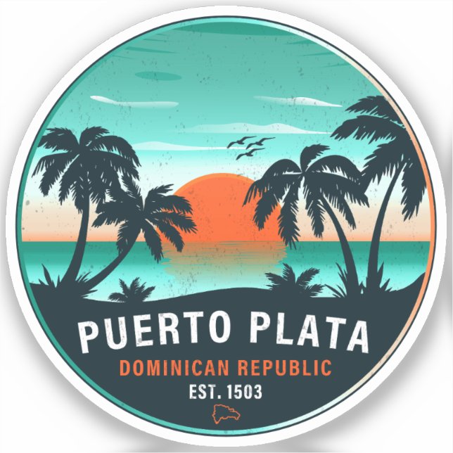 Adesivo Puerto Plata Dominican Retro Sunset Souvenir 60 (Frente)