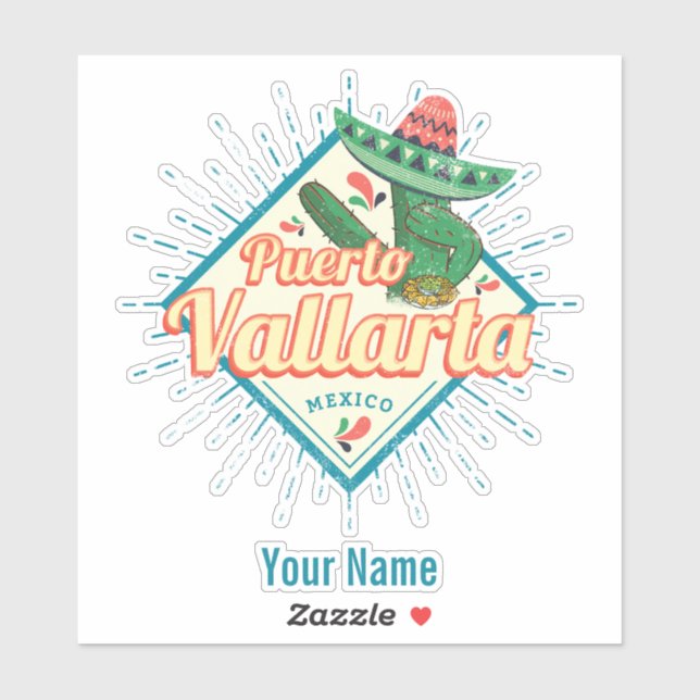 Adesivo Puerto Vallarta Jalisco México dançando cactus (Folha)