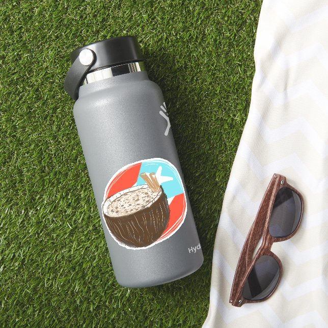 Adesivo Puertorico Coconut - Vinheta Desenhada Mão Espanho (HydroFlask Insitu)