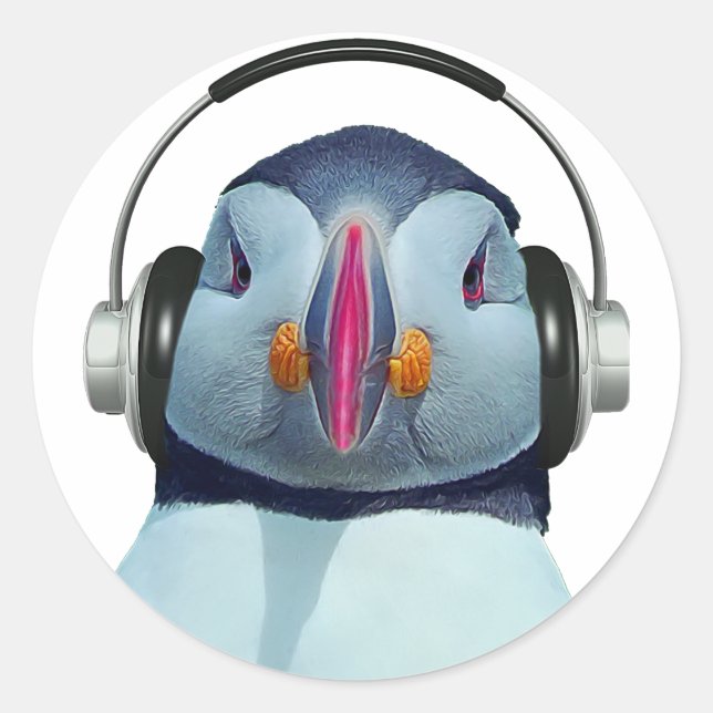 Adesivo Puffin com fones de ouvido (Frente)