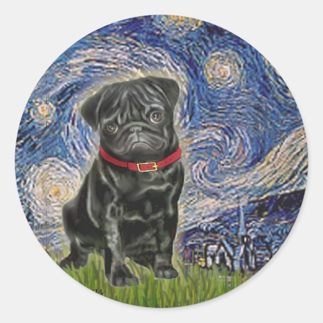Adesivo Pug 13 (preto) - Noite Estrelada (Frente)