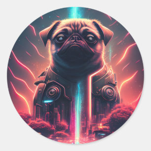 Adesivo Pug Adorável no Figurino Robô Futurístico