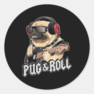 Adesivo Pug And Roll Cute Rockstar Guitar Rockin Music Sin