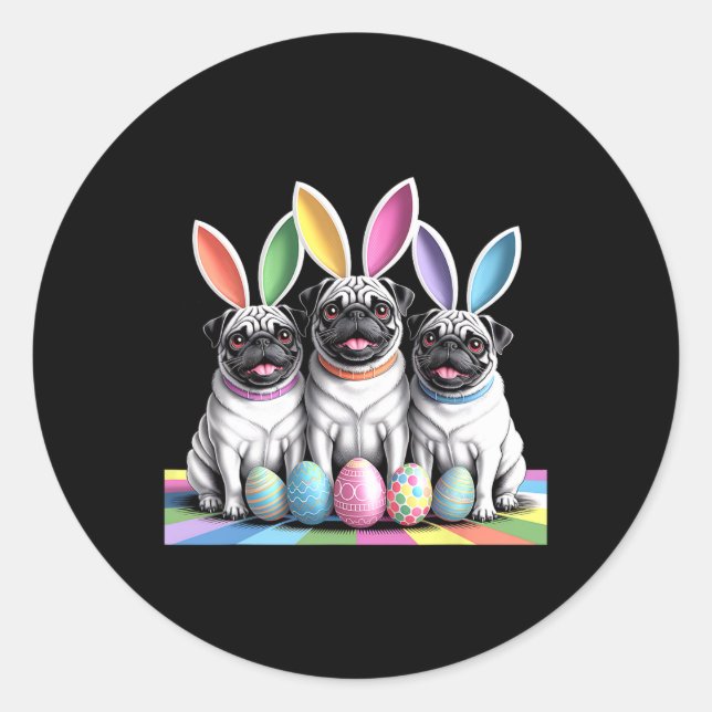 Adesivo Pug Bunny Pals Páscoa Divertido! Cães Bons Primave (Frente)