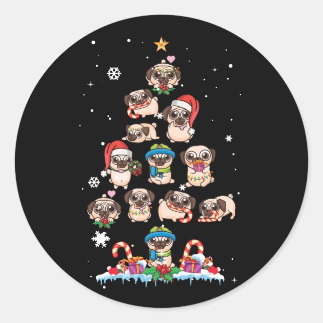 Adesivo Pug Christmas Tree Dog Papais noeis Feliz Pugmas X (Frente)