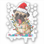 Adesivo Pug Christmas Tree Lights Papais noeis Dog Xmas Gi<br><div class="desc">Pug Christmas Tree Lights Papais noeis Cachorros Xmas Oferece aos Meninos Pugmas T-Shirt</div>