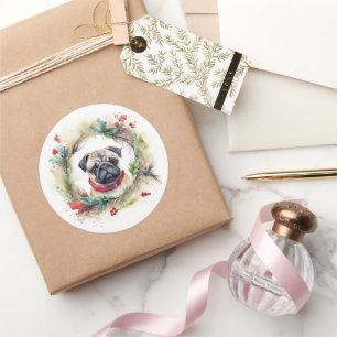 Adesivo Pug Christmas Wreath Festivo Pup