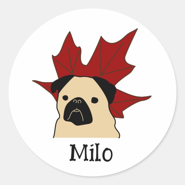 Adesivo Pug com Folha Grande (Frente)