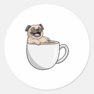 Adesivo Pug com Xícara de Café