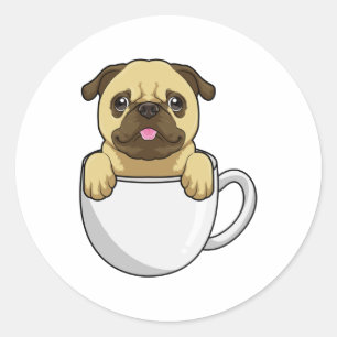 Adesivo Pug com Xícara de Café