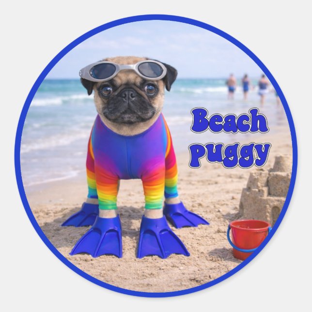 Adesivo Pug de Praia (Frente)