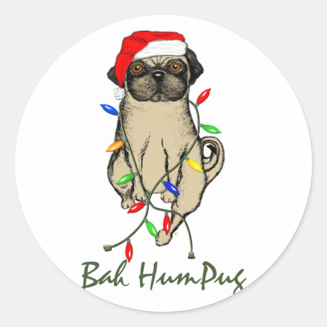 Adesivo Pug Dog Bah Humpug Feliz Natal (Frente)